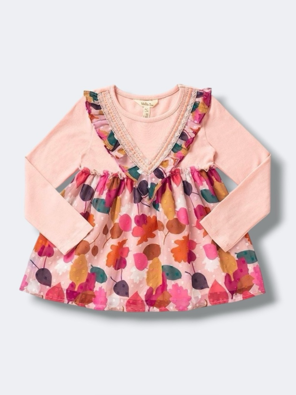 Matilda Jane Tunic Top Girls 4 Pink Leaf Pile Lace Ruffle Swiss Dot Fall